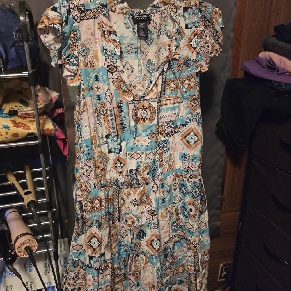 Wrangler Geo Print Tiered Dress - Light Blue Multi